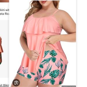 Womens Tummy Control Two Piece Plus Size CoverUp Swimsuit NWT 14W